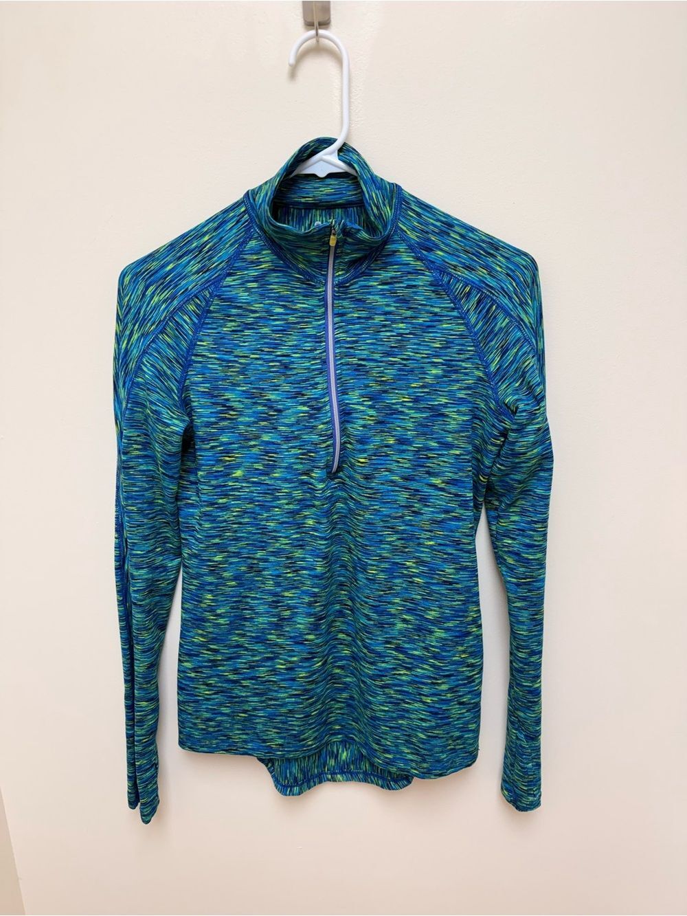 Athleta Mendoza Half-Zip XS Blue Green Space Dye Pullover